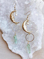 Load image into Gallery viewer, Boho Crescent, Stars and Aqua Quartz Dangles
