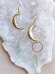 Boho Crescent, Stars and Aqua Quartz Dangles