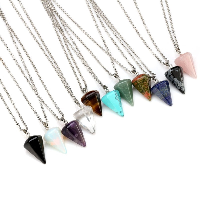 Natural Stone Hexagonal Crystal Pendulum