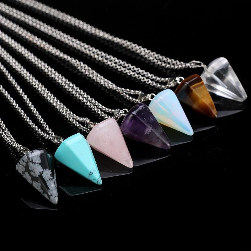 Natural Stone Hexagonal Crystal Pendulum