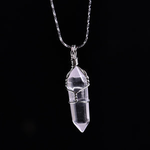 Wire Wrapped Crystal Necklace - Silver