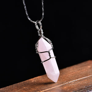 Wire Wrapped Crystal Necklace - Silver