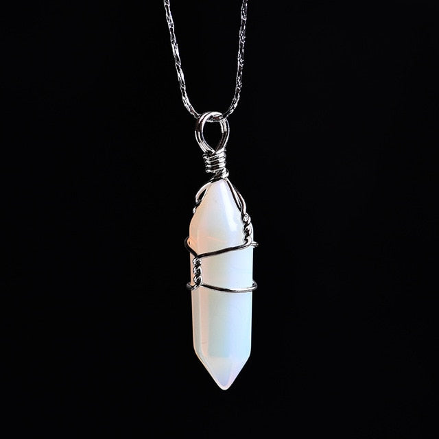 Wire Wrapped Crystal Necklace - Silver