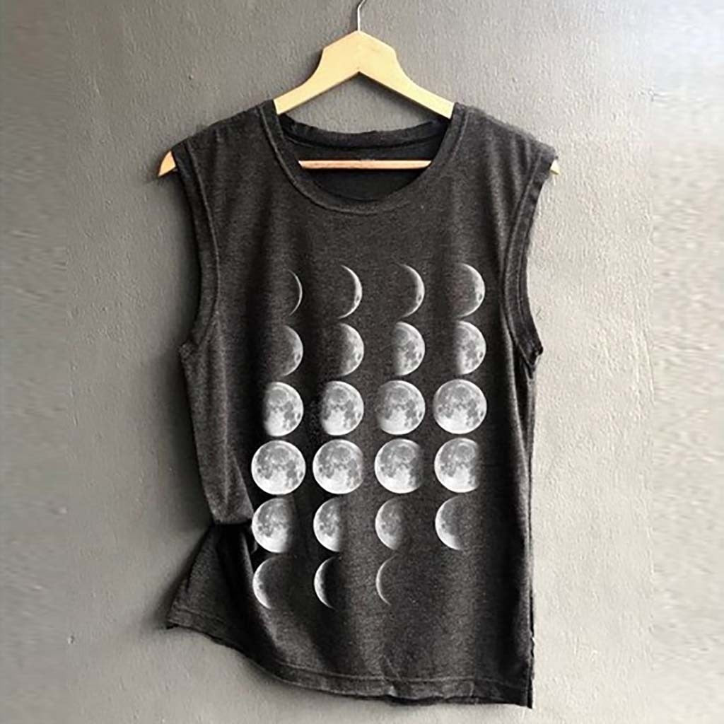 Moon Print Loose Sleeveless Tee