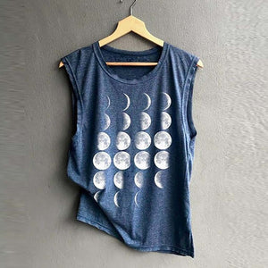 Moon Print Loose Sleeveless Tee