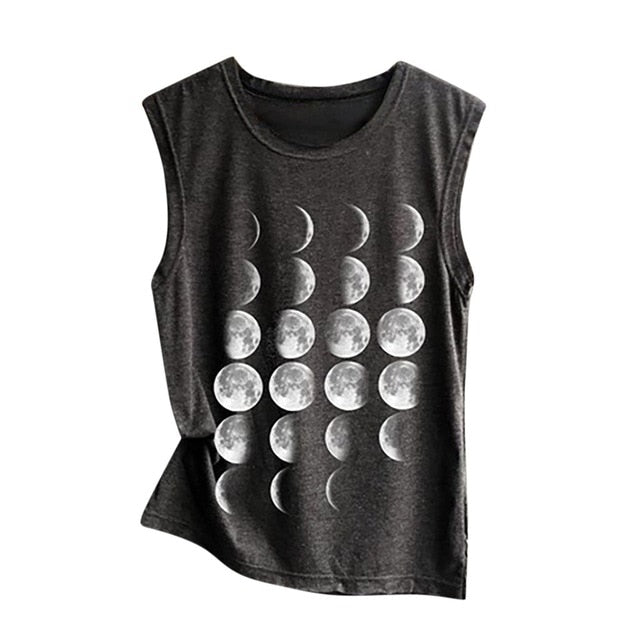 Moon Print Loose Sleeveless Tee