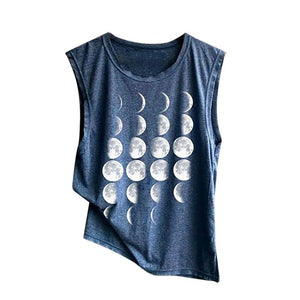 Moon Print Loose Sleeveless Tee