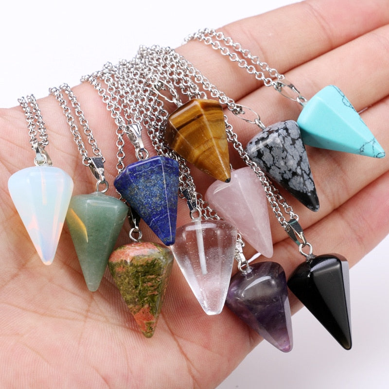 Natural Stone Hexagonal Crystal Pendulum