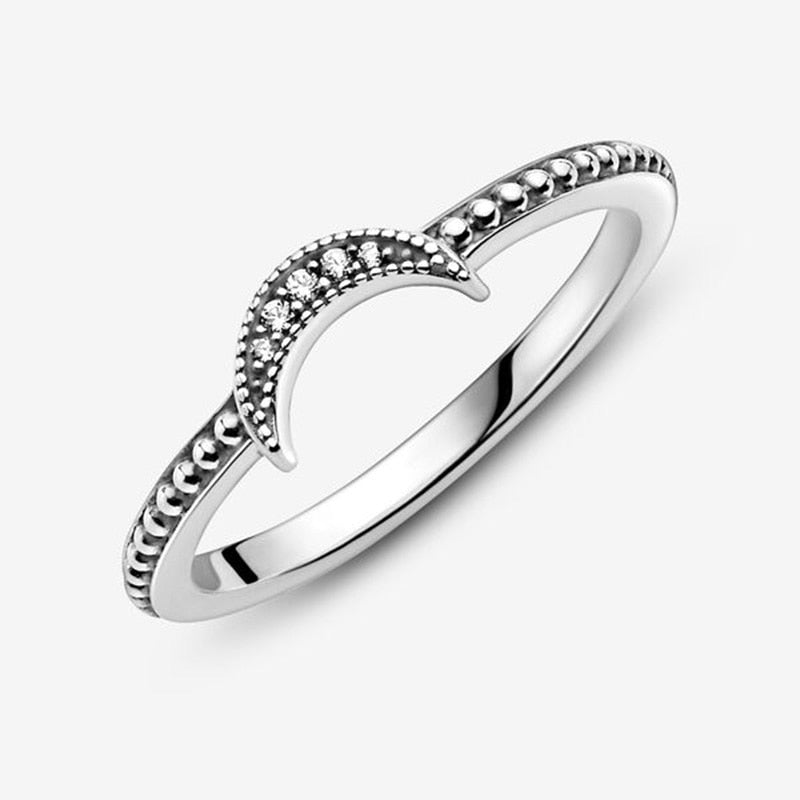 Sterling Silver & Crystals Crescent Ring