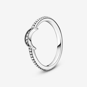 Sterling Silver & Crystals Crescent Ring