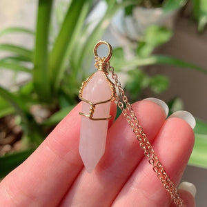 Wire Wrapped Crystal Necklace - Gold