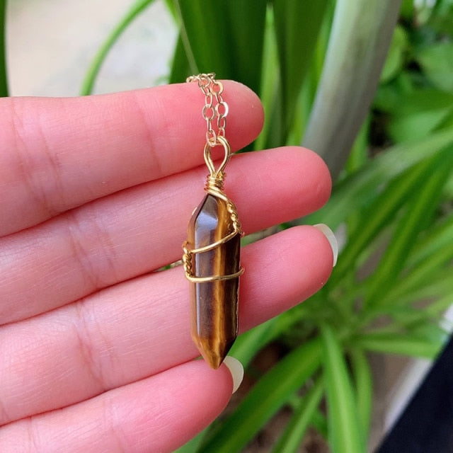 Wire Wrapped Crystal Necklace - Gold