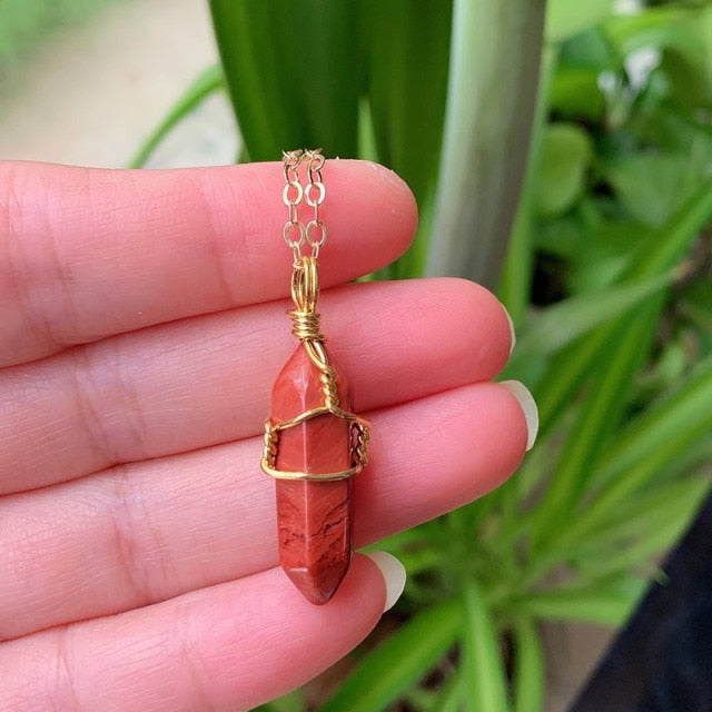 Wire Wrapped Crystal Necklace - Gold