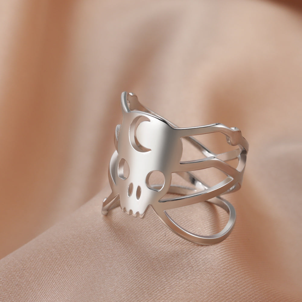 Vintage Crescent Skull Ring